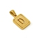 Stainless Steel Pendants, Real 18K Gold Plated, Rectangle, Letter D, 15x12mm