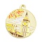 Alloy Enamel Pendants, Golden, Flat Round with Tower Pattern, Dark Orange, 26.5x23x1.5mm, Hole: 1.5mm