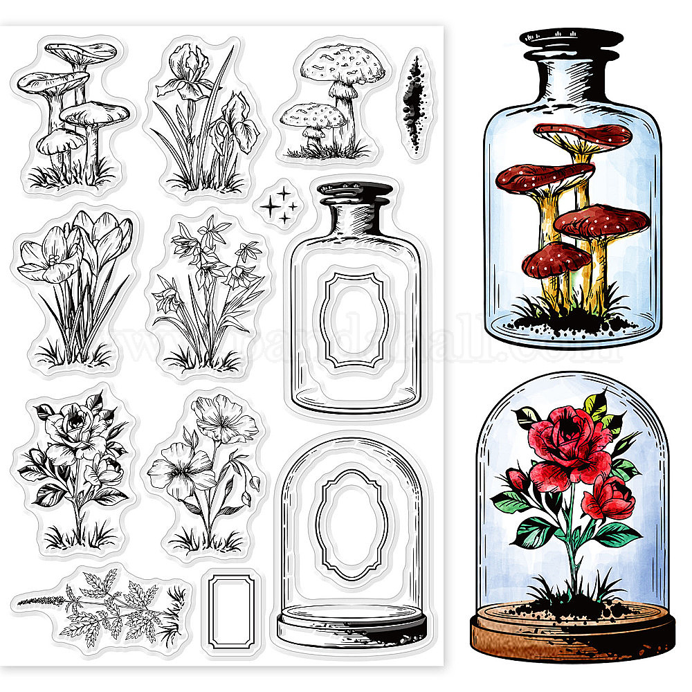 Wholesale GLOBLELAND Flowers Leaves Bottle Clear Stamps for DIY ...