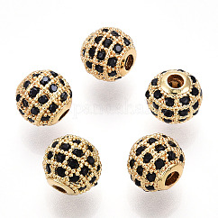 Rack Plating Brass Cubic Zirconia Beads, Long-Lasting Plated, Cadmium Free & Lead Free, Round, Golden, 8x7mm, Hole: 2mm