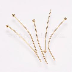 304 Stainless Steel Ball Head pins, for Craft Jewelry Making Real 24k Gold Plated, 40x0.7mm, 21 Gauge, Head: 2mm