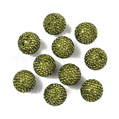 Grade A Rhinestone Pave Disco Ball Beads, for Unisex Jewelry Making, Round, Peridot, PP13(1.9~2mm), 16mm, Hole: 1.5mm
