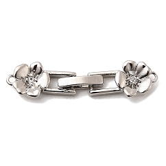 Brass Micro Pave Clear Cubic Zirconia Fold Over Clasps, Flower, Platinum, 32.5x8x3mm, Hole: 1mm