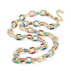 Brass Cable with Enamel Chain Necklaces, Real 18K Gold Plated, 18.82 inch(47.8cm)