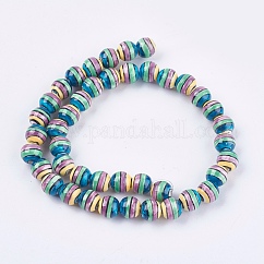 Handmade Porcelain Beads, Hand Painted Ceramic Beads, Round with Candy Strip, Colorful, 8x7.5mm, Hole: 2mm