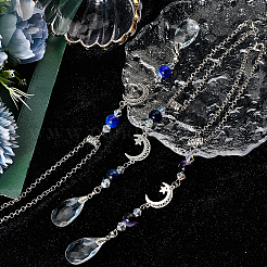 6Pcs 3 Colors Brass Rolo Chains & Glass Round Teardrop Pendant Decoration&nbsp;HJEW-SC0002-64