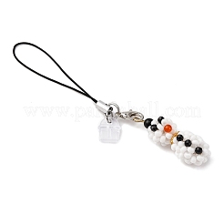 Christmas Snowman Glass Seed Beads Mobile Straps&nbsp;HJEW-MZ00294-01
