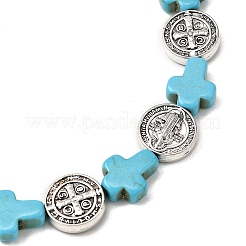 2Pcs 2 Colors Dyed Synthetic Turquoise & Alloy Flat Round Beads Stretch Bracelets for Men Women&nbsp;BJEW-JB12282