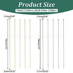 240Pcs 2 Colors 304 Stainless Steel Flat Head Pins&nbsp;STAS-ME0002-70