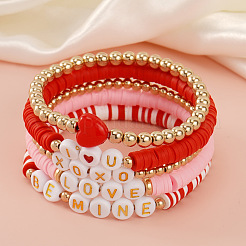 Polymer Clay & Plastic & Acrylic Heart Letter Beaded Stretch Adjustable Stackable Bracelet Sets for Women&nbsp;YY5680