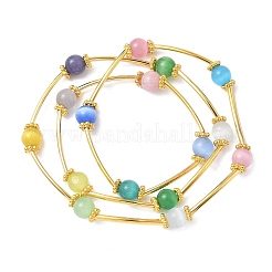 Cat Eye Round Beads Multi-strand Bracelets for Women&nbsp;BJEW-JB12338-03