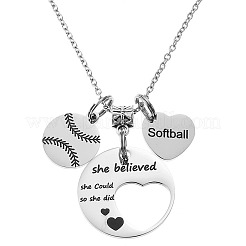 201 Stainless Steel Softball Baseball Heart Pendant Necklaces&nbsp;FS-WG63DEA-01