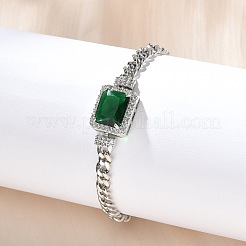 Brass Micro Pave Cubic Zirconia Rectangle Link Bracelets&nbsp;KK-R217-34P
