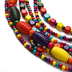 Handmade Wood Beads Multi-Layer Necklaces & Boho Dangle Earrings Set&nbsp;SJEW-A001-01B
