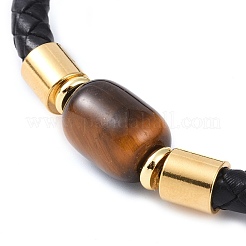 Column Natural Tiger Eye Bead Leather Cord Bracelets&nbsp;BJEW-A009-03G