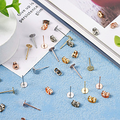 60Pcs 3 Color Flat Round 304 Stainless Steel Stud Earring Findings&nbsp;STAS-TA0002-47