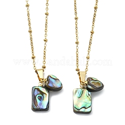 Natural Paua Shell Rectangle Heart Pendant 304 Stainless Steel Satellite Chain Necklaces for Women&nbsp;NJEW-JN06186