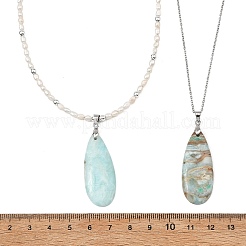 2Pcs 2 Styles Natural Hemimorphite Teardrop Pendant Necklaces&nbsp;NJEW-JN06312-01