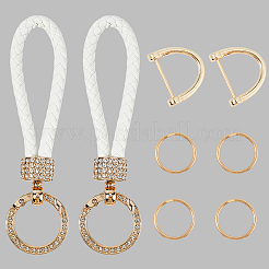 2Pcs PU Leather and Alloy Rhinestone Braided Keychain&nbsp;KEYC-CL0001-15B