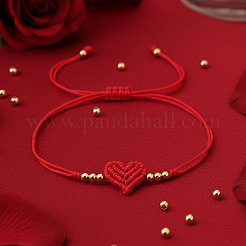 Adjustable Handmade Heart Adjustable Nylon Red String Bracelets with Brass Beads&nbsp;KE0990