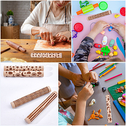 4Pcs 4 Styles Wood Handle Clay Texture Roller&nbsp;TOOL-CN0001-08