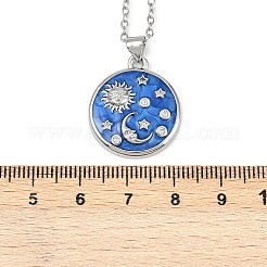 Brass Micro Pave Clear Cubic Zirconia with Blue Enamel Flat Round Pendant Necklaces&nbsp;NJEW-Z088-03P-01