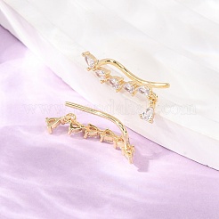 Brass Pave Cubic Zirconia Stud Crawler Earrings&nbsp;KK-CBAA351-21G-01