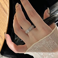 Rhombus Pattern 925 Sterling Silver with Crystal Rhinestone Finger Rings&nbsp;FS-WG922B2-02