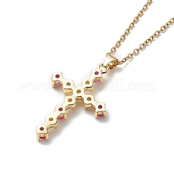 Fuchsia Cubic Zirconia Cross Pendant Necklace&nbsp;NJEW-JN04084
