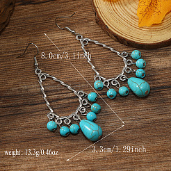 Bohemian Fringed Synthetic Turquoise Dangle Earrings&nbsp;LN9016-3