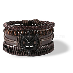 1Pc Cowhide & Imitation Leather Cord Knitted Multi-strand Bracelets&nbsp;AJEW-GF0011-50C