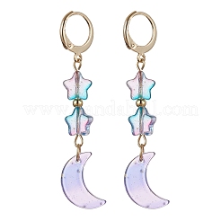 4 Pairs 4 Color Moon & Star Glass Dangle Leverback Earrings&nbsp;EJEW-JE05605