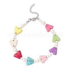 Dyed Synthetic Turquoise Round Butterfly Beaded Anklets&nbsp;AJEW-AN00710