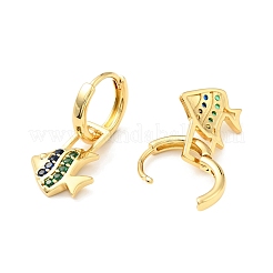 Cubic Zirconia Fish Dangle Hoop Earrings&nbsp;EJEW-C028-20G