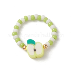 6Pcs 6 Style Strawberry & Watermelon & Kiwi & Apple & Lemon Polymer Clay & Glass Seed Stretch Rings Set&nbsp;RJEW-TA00070