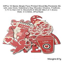 30Pcs 10 Styles Single Face Printed Wood Big Pendants Kit&nbsp;WOOD-CJC0011-11