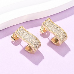 Brass Micro Pave Cubic Zirconia J-Shaped Stud Earrings&nbsp;EJEW-B153-13G