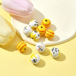 10Pcs 4 Styles Printed Natural Wood European Beads&nbsp;WOOD-FS0001-16