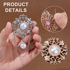 2Pcs 2 Colors Flower Alloy Imitation Pearl Fringe Brooches&nbsp;JEWB-NB00002