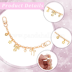 2Pcs Alloy & Brass Bowknot Star Heart Pendant Alloy Cable Chain Bag Decorative Chains&nbsp;HJEW-BBC0001-34