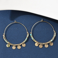 304 Stainless Steel Natural Natural Turquoise Chandelier Earrings&nbsp;EJEW-Z089-36G-01