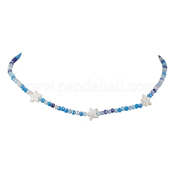2Pcs 2 Color Glass & Natural Shell Star Beaded Necklaces Set&nbsp;NJEW-JN04646-01