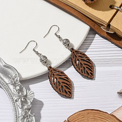 Leaf Natural Walnut Wood Dangle Earrings&nbsp;EJEW-JE06102-01