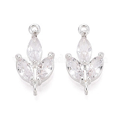 Brass Pave Clear Cubic Zirconia Leaf Links Connector Charms&nbsp;KK-D024-08S