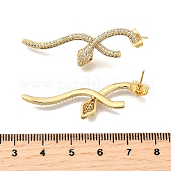 Snake Brass Cubic Zirconia Dangle Stud Earrings for Women&nbsp;EJEW-F367-01A-G