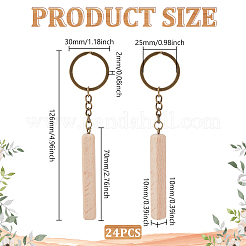 24Pcs Cuboid Beech Wood with Iron Pendant Keychain&nbsp;KEYC-BC0001-21