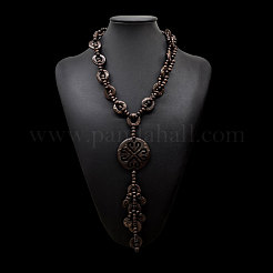 Boho Coconut & Wood Handmade Ethnic Disc Pendant Long Tassel Beaded Necklaces for Beach Vacation&nbsp;WG5E79D-01