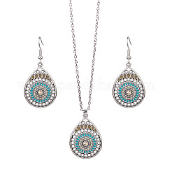 Synthetic Turquoise Pendant Necklaces & Dangle Earrings Sets&nbsp;WGE96E9-03