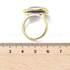 Heart Brass Natural Amethyst Finger Rings&nbsp;RJEW-D304-01G-A