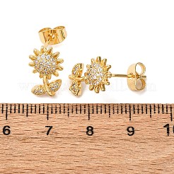 Brass Micro Pave Clear Cubic Zirconia Flower Stud Earrings&nbsp;EJEW-K267-33G